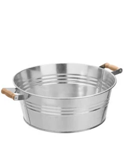 Zink-Wanne Mit Holzgriffen, Rund, Silber