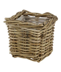 Van Der Leeden Rattan-Topf, Eckig, Grau-braun