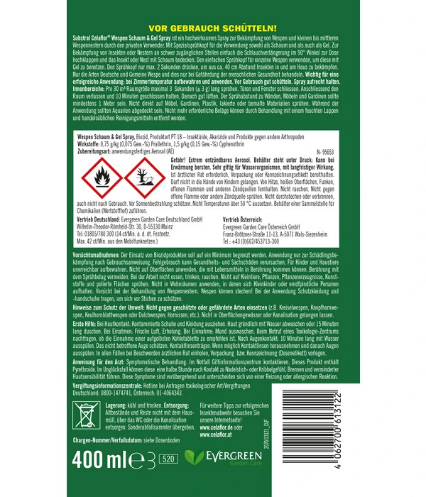 Substral® Celaflor® Wespen Schaum & Gel Spray, 400 Ml 4 Substral® Celaflor® Wespen Schaum & Gel Spray, 400 Ml – Bild 2
