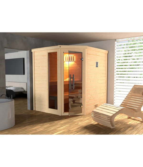Weka Sauna Turku Mit Glastür Und Fenster Inkl. Ofen, Ca. B195/H205/T178 Cm 4 Weka Sauna Turku Mit Glastür Und Fenster Inkl. Ofen, Ca. B195/H205/T178 Cm – Bild 2