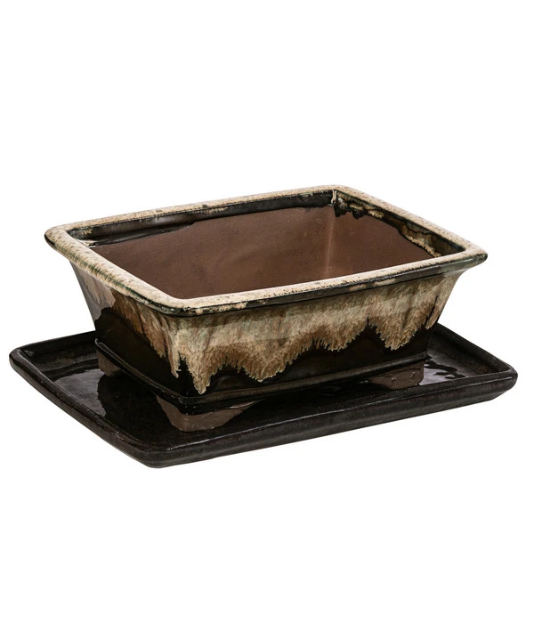 Dehner Keramik-Bonsaischale, Rechteckig, Braun/beige 3 Dehner Keramik-Bonsaischale, Rechteckig, Braun/beige